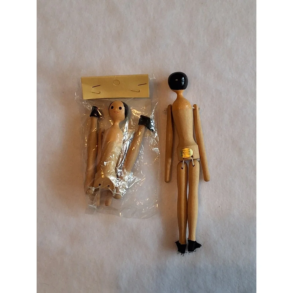 Vintage Shackman Handcrafted Wood Penny Doll Set with Clothes and Accessories